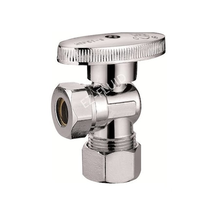 Ez-Fluid 5/8inOD CompX7/16inor1/2inFIP Slip Joint 1/4 Turn Angle Stop, Round Body EZAR716